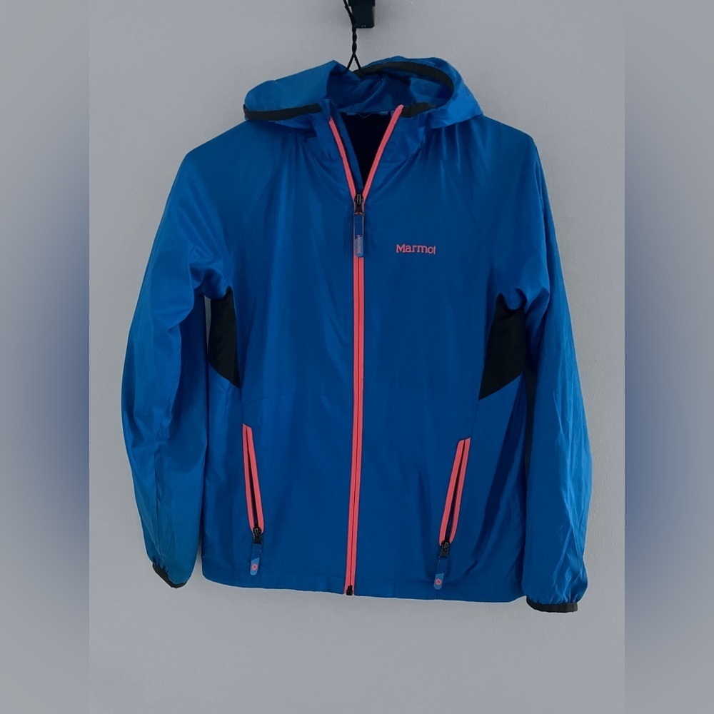 Marmot Vibrant Blue Jacket with Bold Orange Zipper kids size large